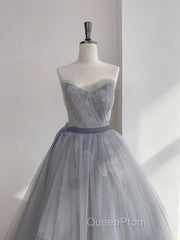 Gray Tulle Lace Long Evening Prom Dresses Sweet 16 Dresses A Line Off Shoulder December Wedding Guest Dresses