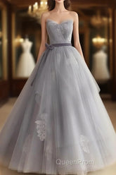 Gray Tulle Lace Long Evening Prom Dresses Sweet 16 Dresses A Line Off Shoulder December Wedding Guest Dresses