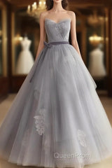 Gray Tulle Lace Long Evening Prom Dresses Sweet 16 Dresses A Line Off Shoulder December Wedding Guest Dresses