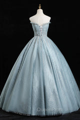 Gray Tulle Sequins Floor Length Evening Prom Dresses, A-Line Evening Party Gown