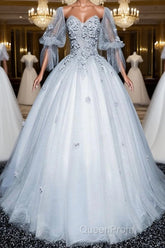 Gray v neck tulle lace long Evening Prom Dresses, gray tulle lace evening Dresses