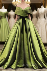Green A Line Satin Long Evening Prom Dresses Green Long Bridesmaid Dresses