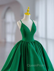 Green Ball Gown Satin Short Evening Prom Dresses, Green Satin Evening Dresses