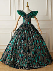 Green Ball Gown Sequins V-neck Quinceanera Dress