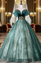 Green Ball Gown Tulle Off Shoulder Sweet 16 Dresses Green Evening Dresses Evening Prom Dresses shops