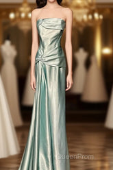 Green Bodycon Dresses Strapless Satin Long Evening Prom Dresses Simple Evening Dresses