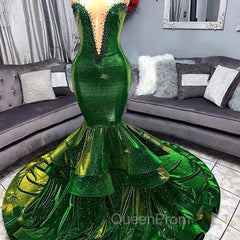 Green Gorgeous Ruffles Mermaid Evening Prom Dresses Chic Sweetheart Appliques Long Evening Dresses