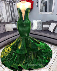 Green Gorgeous Ruffles Mermaid Evening Prom Dresses Chic Sweetheart Appliques Long Evening Dresses