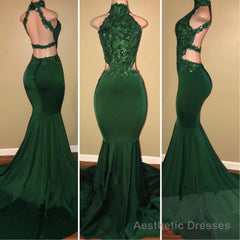 Green lace mermaid prom dress, green evening dress