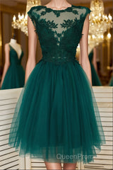 Green Lace Tulle Short Evening Prom Homecoming Dresses, Green Lace Formal Graduation Evening Dresses
