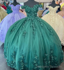 Green Quinceanera Dresses 3D Flower Applique Vestidos De 15 Anos