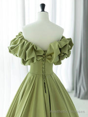 Green Satin Long Off Shoulder Formal Dress Green Evening Dress Prom Dress prom dresses shops