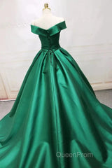 Green Satin Evening Prom Dresses Long Off The Shoulder Ball Gowns Quinceanera Dresses