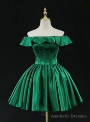 Green Satin Short Homecoming Dress Prom Dress, Green Party Dress Formal Dresses