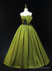 Green Satin Strapless Bow Prom Dress
