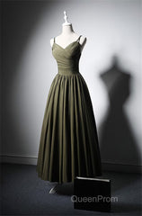 Green Satin Straps Long Wedding Party Dresses, Green Long Evening Prom Dresses Evening Dresses