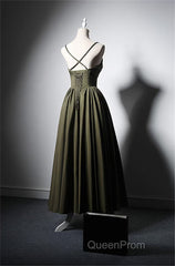 Green Satin Straps Long Wedding Party Dresses, Green Long Evening Prom Dresses Evening Dresses