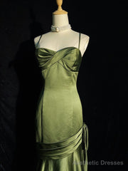 Green Satin Sweetheart Straps Long Evening Dress, Long Green Wedding Party Dress