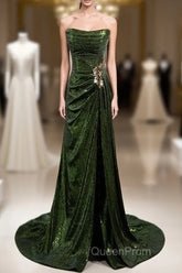 Green Sequins Long Mermaid Evening Prom Dresses, Green Lace-Up Party Dresses With Slit