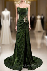 Green Sequins Long Mermaid Evening Prom Dresses, Green Lace-Up Party Dresses With Slit