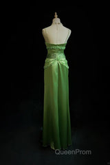 Green Spaghetti Strap Sheath Satin Beaded Evening Prom Dresses Evening Gown
