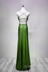 Green Straps Lace-Up Formal Dresses Evening Dresses, Green Spandex Evening Prom Dresses