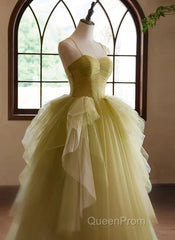 Green Sweetheart Straps Tulle Long Party Dresses Evening Prom Dresses A Line December Wedding Guest Dresses
