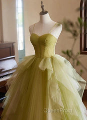 Green Sweetheart Straps Tulle Long Party Dresses Evening Prom Dresses A Line December Wedding Guest Dresses