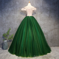 Green Tulle Ball Gown with Lace Off Shoulder Sweet 16 Dress, Ball Gown Party Dress Formal Dress