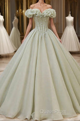 Green Tulle Beading Long Evening Prom Dresses, Green Formal Graduation Dresses