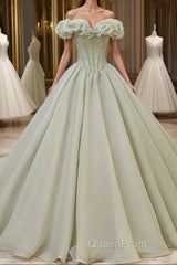 Green Tulle Beading Long Evening Prom Dresses, Green Formal Graduation Dresses