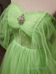 Green Tulle Beading Off Shoulder Sparkle Evening Prom Dresses