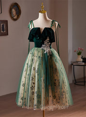 Green Tulle Knee Length Straps Homecoming Dresses, Green Homecoming Dresses