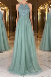 Green tulle lace long Evening Prom Dresses green lace evening Dresses