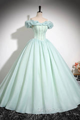 Green Tulle Long A-Line Evening Prom Dresses, Lovely Off The Shoulder Evening Party Dresses
