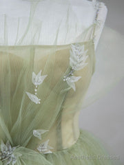 Green Tulle Long Prom Dress, A-Line Green Formal Long Evening Dress
