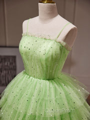 Green Tulle Short Evening Prom Dresses, Cute Green Homecoming Dresses