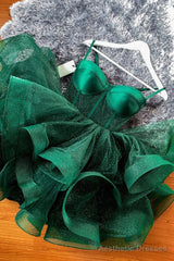Green Tulle Spaghetti Straps Short Homecoming Dress,A-Line Mini Party Dresses