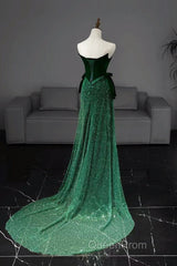 Green Tulle Velvet Long Evening Prom Dresses, Green Long Formal Dresses