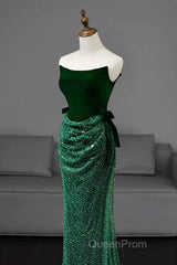 Green Tulle Velvet Long Evening Prom Dresses, Green Long Formal Dresses