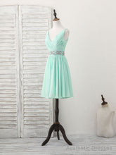 Green V Neck Chiffon Short Prom Dress, Green Homecoming Dress