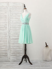Green V Neck Chiffon Short Prom Dress, Green Homecoming Dress