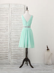 Green V Neck Chiffon Short Prom Dress, Green Homecoming Dress