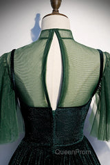 Green Velvet Long A-Line Evening Prom Dresses Evening Dresses