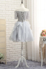 Grey Lace And Organza Homecoming Dresses, Lovely Homecoming Dresses , Short Evening Prom Dresses