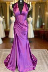 Halter Mermaid Long Evening Prom Dresses With Open Back