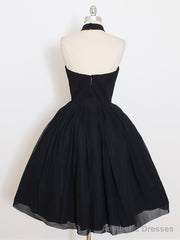 Halter Neck Short Black Backless Prom Dresses, Open Back Short Black Formal Homecoming Dresses
