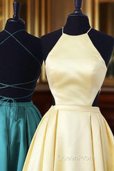 Halter Evening Prom Long Satin Gown Dresses Lace Up Back