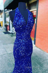 Halter Royal Blue Sequin Evening Dresses Uk Long Evening Prom Dresses