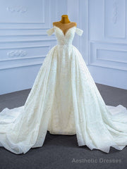 Handwork Pearls Sequins Luxury White Wedding Dress